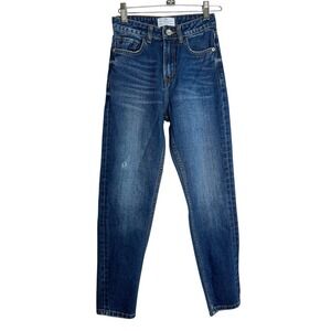 PMLO Women's  Size‎ XS Blue Distressed Mid Rise Slim Straight Crop Denim Jeans